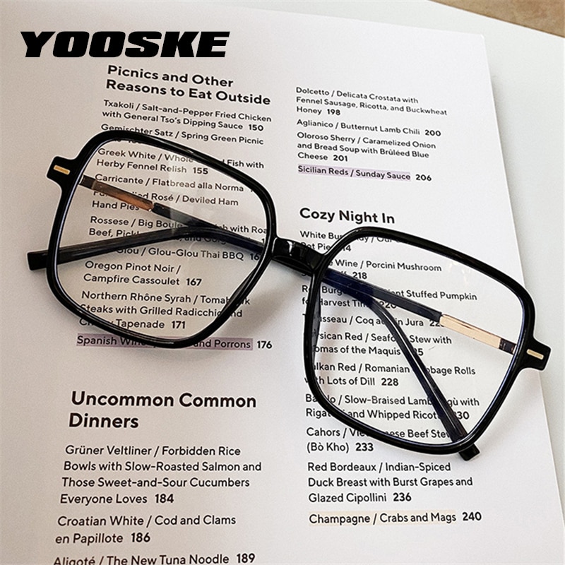 Yooske Blauw Licht Computer Bril Vrouwen TR90 Oversized Brillen Frames Mannen Groot Frame Zwarte Transparante Optische Spectascles