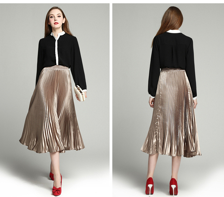 Vrouwen geplooide rok lente en zomer rokken Europa en metallic type vrouwen rokken