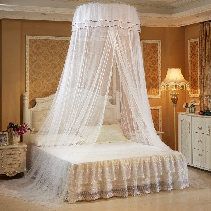 Lujosa cama de encaje de princesa para jardín, cama de red con corona, aro redondo, red antimosquitos de corona para niña