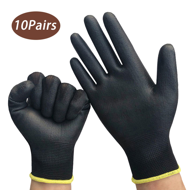 10 pair/20 pcs Coating Nylon PU Work Gloves Safety Non-slip Durable Coating Nylon PU Work Gloves Camping Lock Edge Colour Random