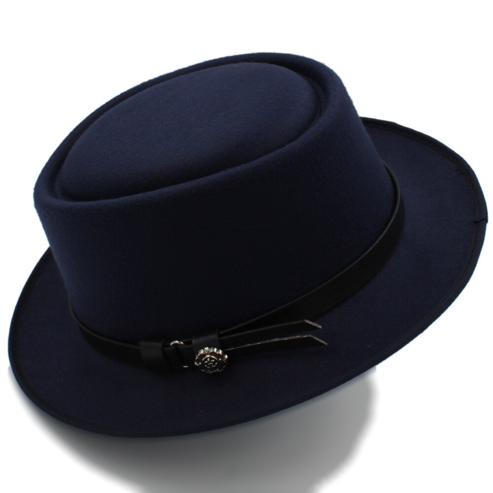 Women's Fedora Hat with Pork Pie Hat for Lady Church Wool Felt Hat Gambler Panama Trilby Hat Size 58cm: Dark Blue