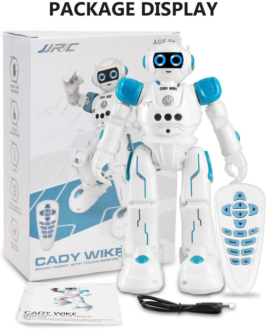 Robot RC para niños, Control remoto infrarrojo programable inteligente y detección de gestos Robots con luces de música, caminar, cantar: White Blue