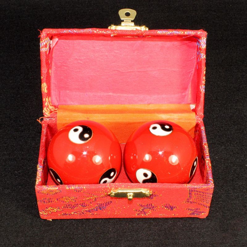 Bolas de salud chinas Baoding, esfera con esmalte, bolas de masaje para terapia de manos, un par: Red-A