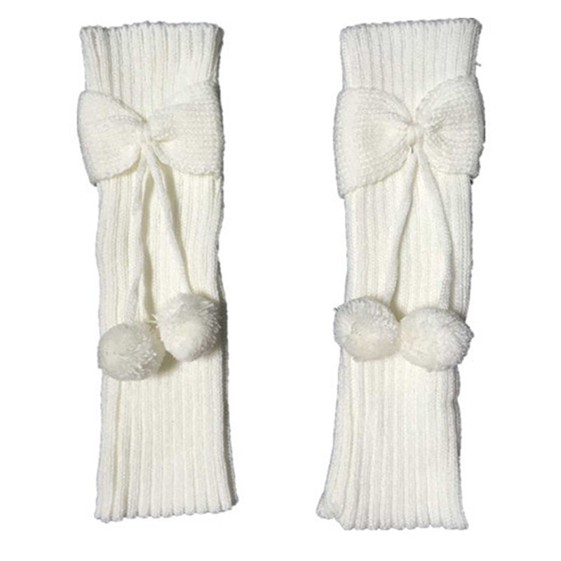 Scaldamuscoli Bowknot per bambini invernali per bambini maniche a pompon lavorate a maglia coprigambe moda ginocchiere per bambini: White