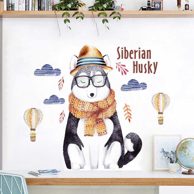 Cartoon Mr. husky wall sticker bedroom decor living room background wall decor self-adhesive home decor entrance door stickers