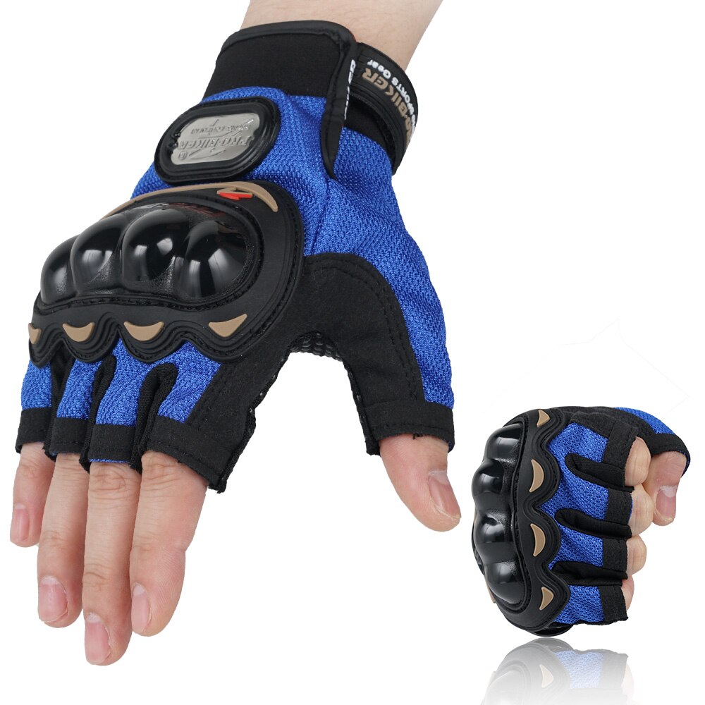 Motorcycle Glove Half Finger Hard Knuckle Luvas Motociclismo Moto Motocross Off Road Racing Knight Motorbike Fingerless Gloves: Blue / XXL