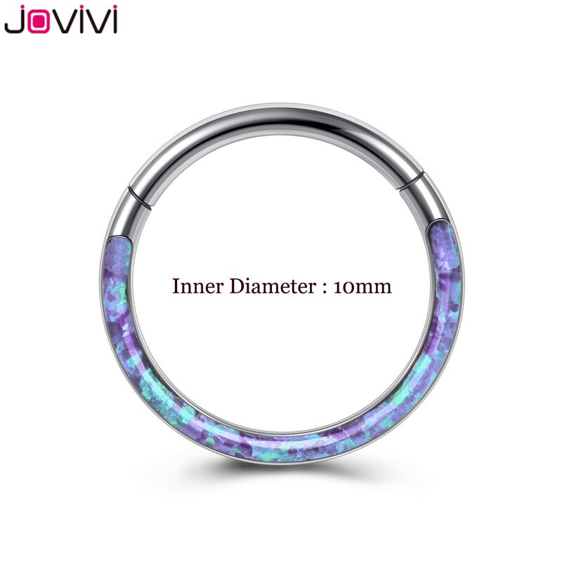 Jovivi Rvs 16G Twist Scharnierende Clicker Neus Septum Ring Synthetische Opal Hoop Wenkbrauw Lip Oor Ringen Body Piercing sieraden: Purple 10mm