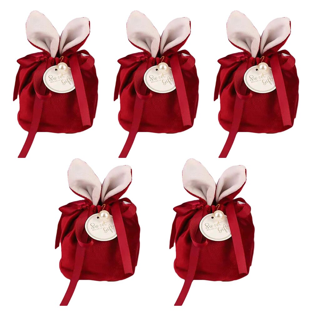 5 stück samt ostertaschen, süßer hase, geschenkverpackung, kaninchen, valentinstag, süßigkeitentaschen, hochzeit, geburtstag, teil: verrotten