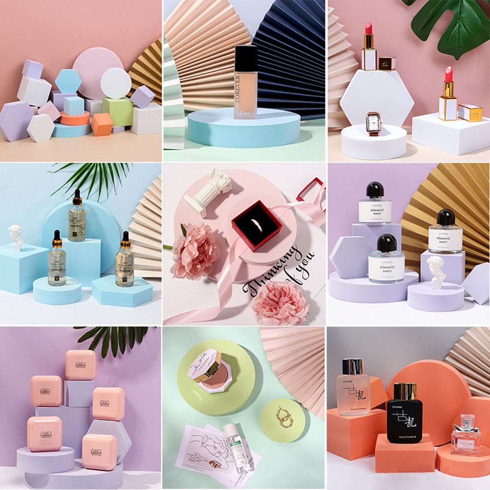 Tabletop Photography Background Props Hard Foam Waterproof Geometric Cube Stereo Shooting Props Solid Color for Jewelry Cosmetic