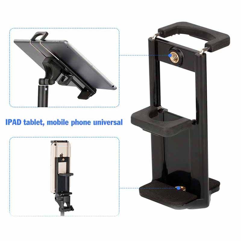 Trípode Vibrato en vivo, trípode telescópico plegable, Selfie móvil de escritorio para teléfono, soporte de cámara de fotografía para exteriores, ligero y resistente: Dual purpose clip