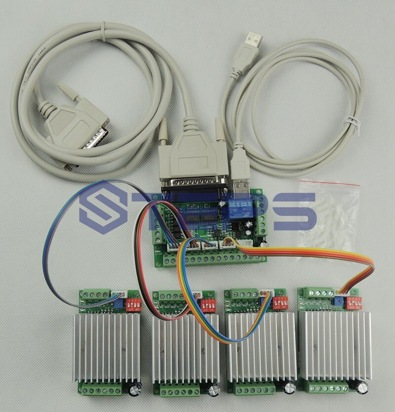 Router di CNC mach3 4 Assi Kit, TB6600 3 Axis Stepper Motor Driver Del Controller kit 4.5A + un 5 assi bordo di sblocco per nema23 motori