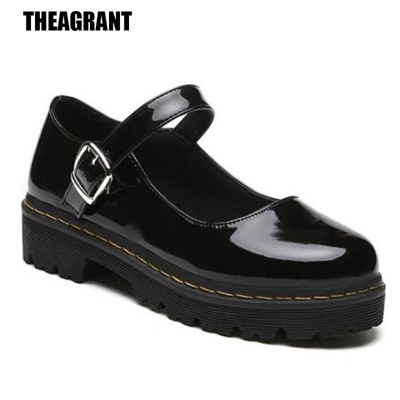 THEAGRANT-Zapatos estilo Lolita para mujer, zapatillas femeninas de plataforma con correa de hebilla, uniforme Cosplay, zapatos planos, WFS469
