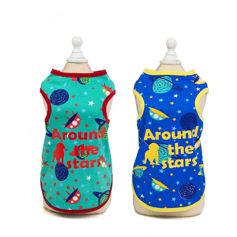 Cartoon Planet Print Pet Vest Summer Thin Dog Vest T-shirt Around the Star Dog Clothes for Small Medium Dogs Pet Costume