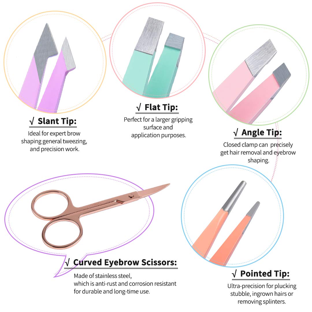 Ensemble de 6 pincettes professionnelles, ciseaux incurvés en acier inoxydable pour femmes et hommes, pincettes de précision pour sourcils pour cheveux ngrown