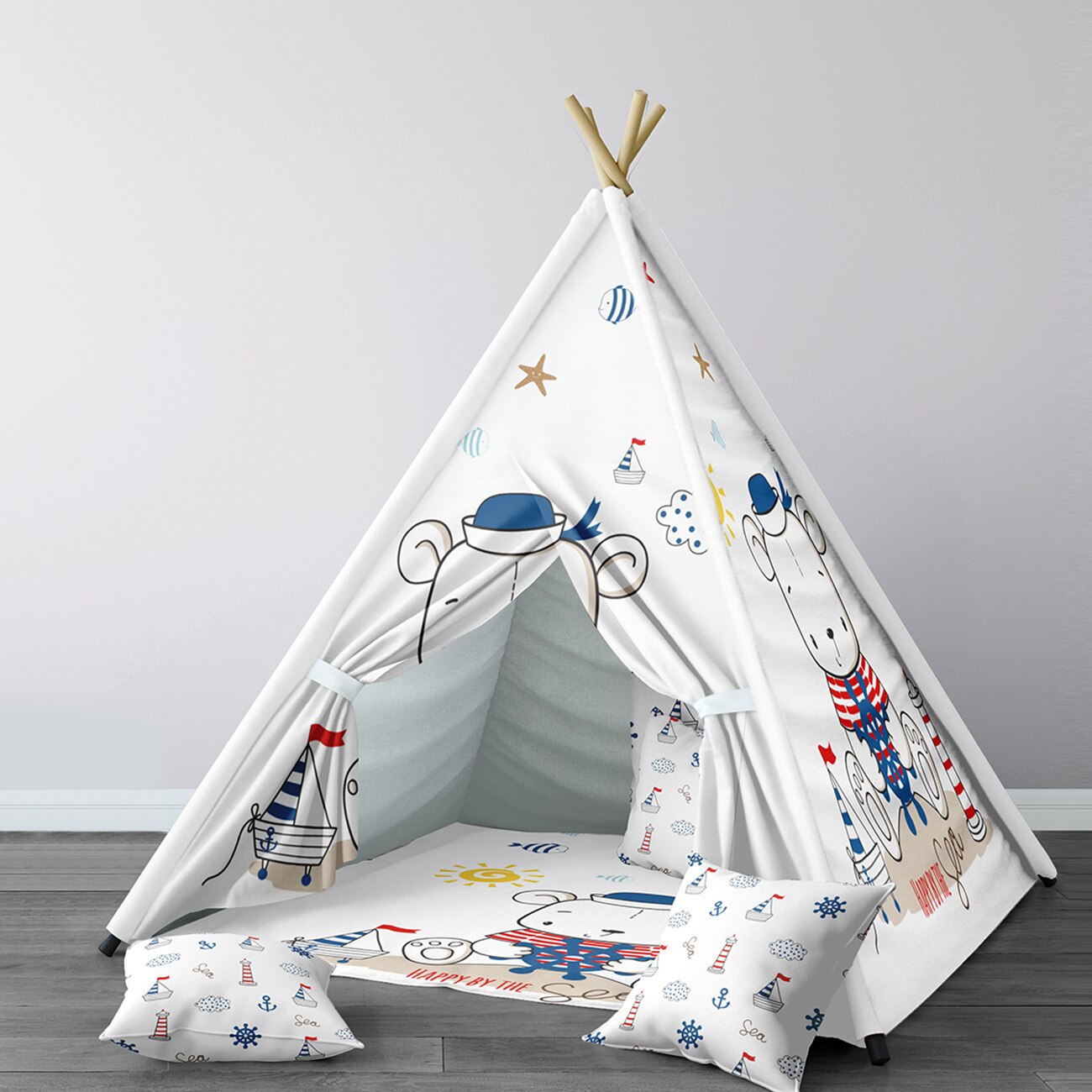 Spelen Tent Voor Kinderen Wigwam Draagbare Indoor Speeltuin Tenten Kinderen Slaapkamers Sailor Beer Blauw Rood Model 026