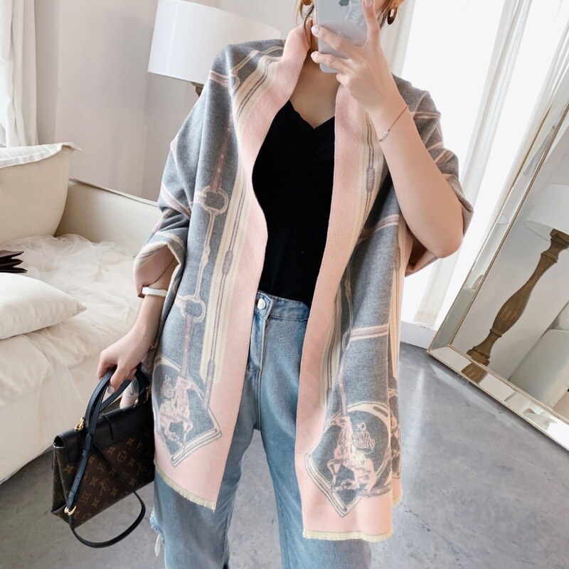 Women Adult Pashmina Print Woman Winter Female Shawls Cashmere Wraps Hijab Bandana Scarves Foulard