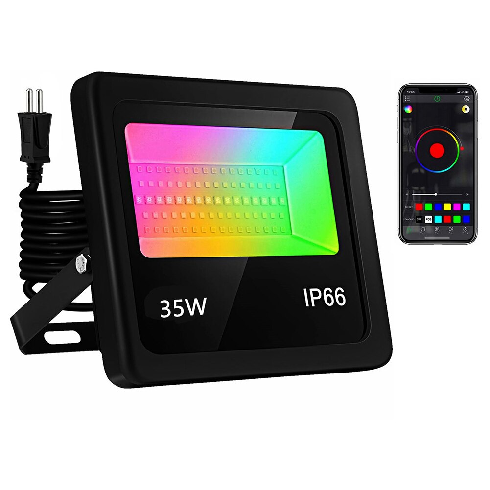 35W Led Spotlight Rgb Flood Light Outdoor/Indoor Met App Controle Muziek Sync Timer Dimmen Licht Kleur Veranderende schijnwerper: black EU
