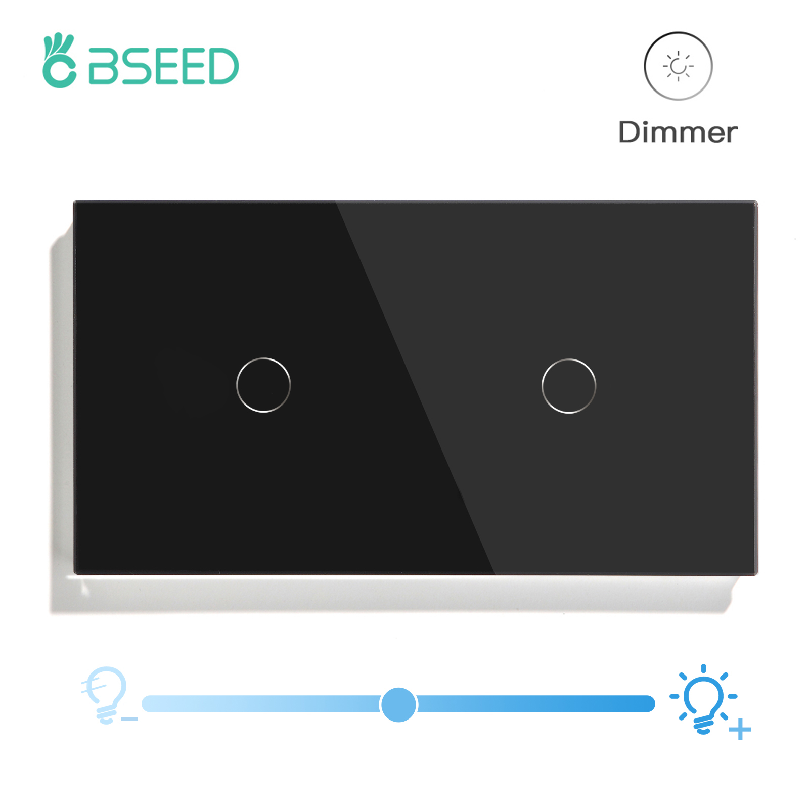 BSEED Dimmer-Lichtschalter, 1 Gang, 1-Wege-LED-Dimmer, 220 V, Wand-Touch-Lichtschalter, Kristallglasscheibe, blaue Hintergrundbeleuchtung, Speicherfunktion: Gold