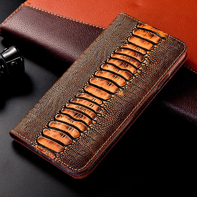 Ostrich texture natural leather holster case for ZTE AXON 11 5G/ZTE AXON 11 SE/Nubia Redmagic 5G/Nubia Play phone case card slot: Nubia Redmagic 5G / Brown