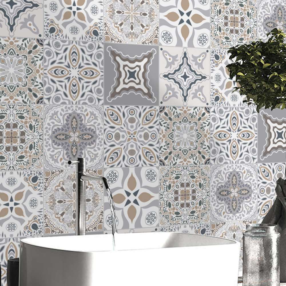 20 stk retro marokkanske fliser pvc fliser klistremerker grå farge vegg kunst dekal lim vanntett kjøkken backsplash bad
