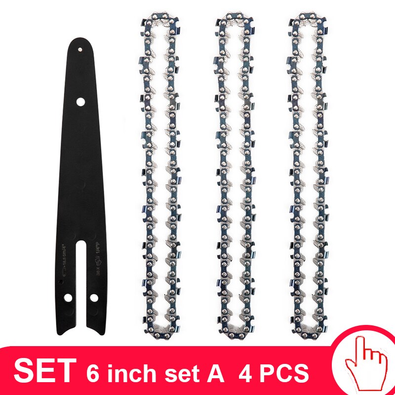 4/6 Inch Chain Guide Electric Pruning Saw Accessory Mini Steel Chainsaw Chain Stainless Steel Quenching Sharp Chain For Garden: 6 inch set A