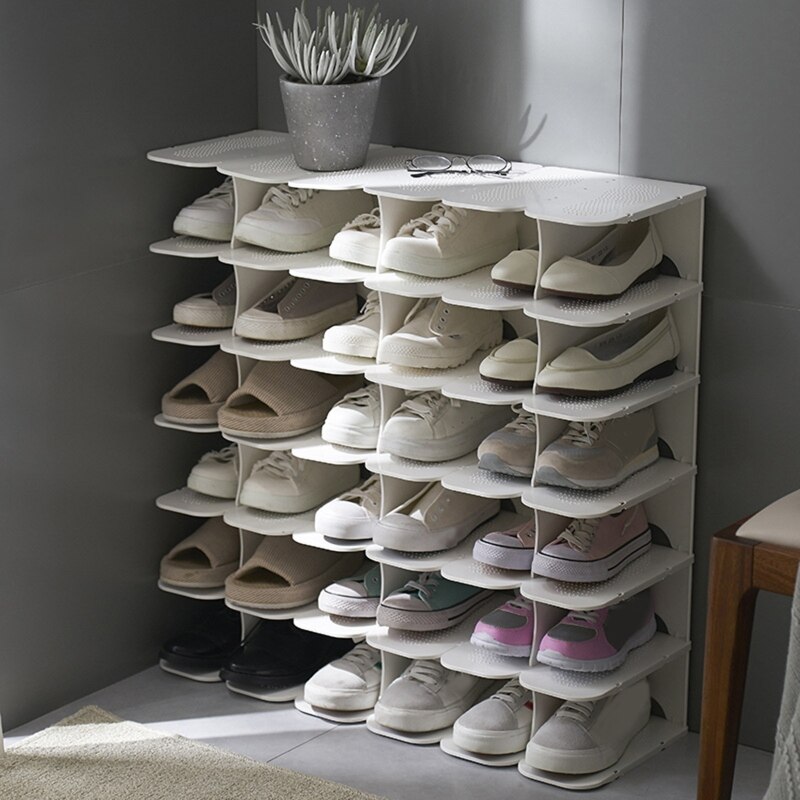 6 Layers Shoe Organizer Rack DIY Assembly Stackable Adjustable Multifunction Storage Shelf Stand Box for Entryway Closet
