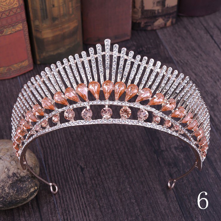 Arancione di Cristallo Da Sposa Strass Oro Corona Sposa Diademi e Corona Copricapo Accessori Per Capelli Per Le Donne Da Sposa Da Sposa: 6