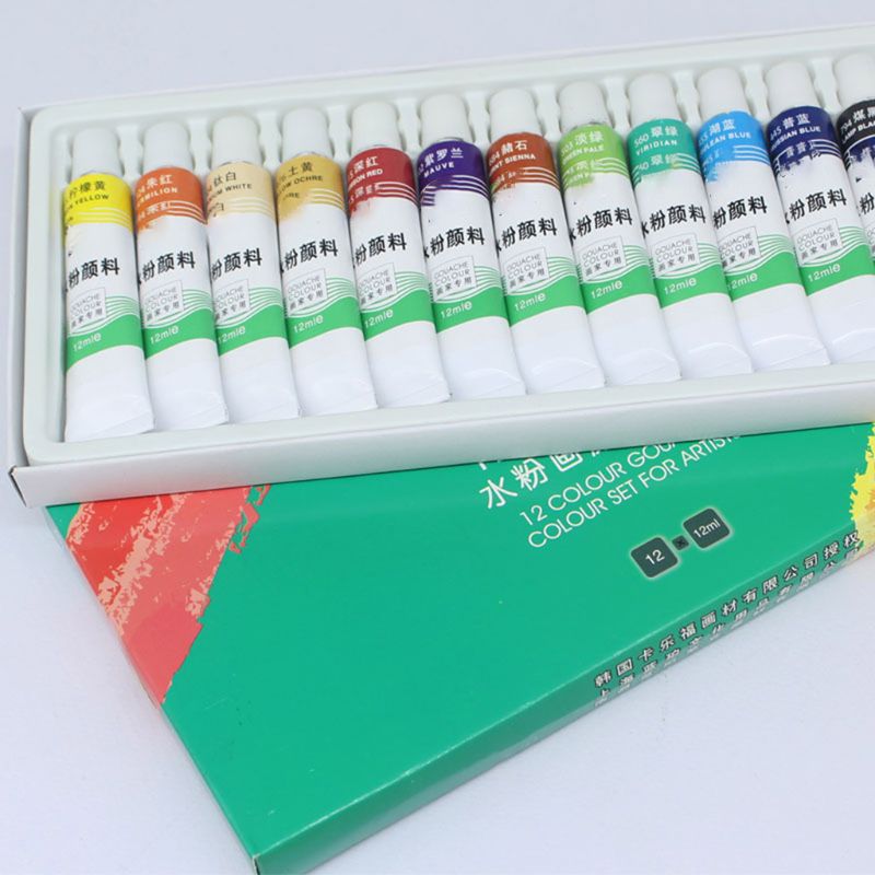 12ml 12/24 Colors Gouache Paint Tubes Set Draw Painting Pigment Art 2XPF