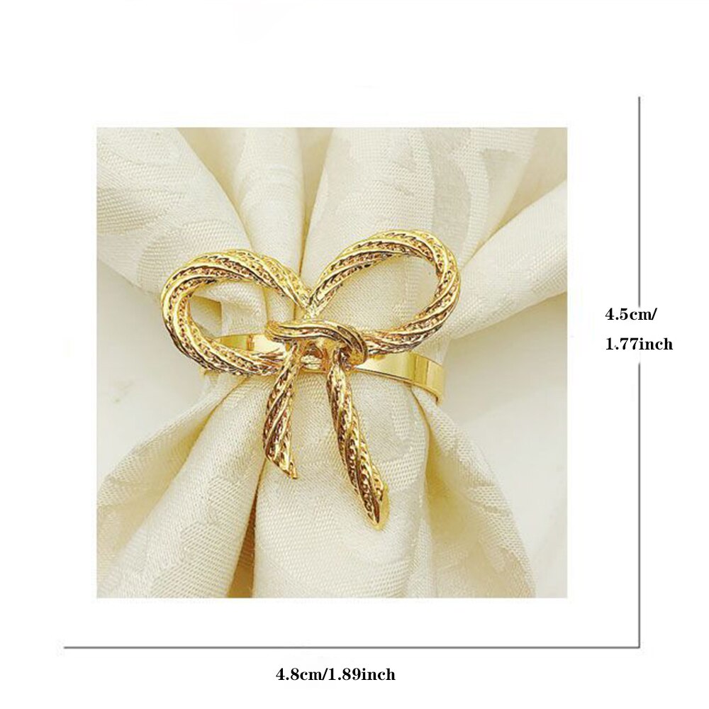 Servilletas y anillo con lazo para en casa, servilletas plateadas y doradas, recepciones de boda