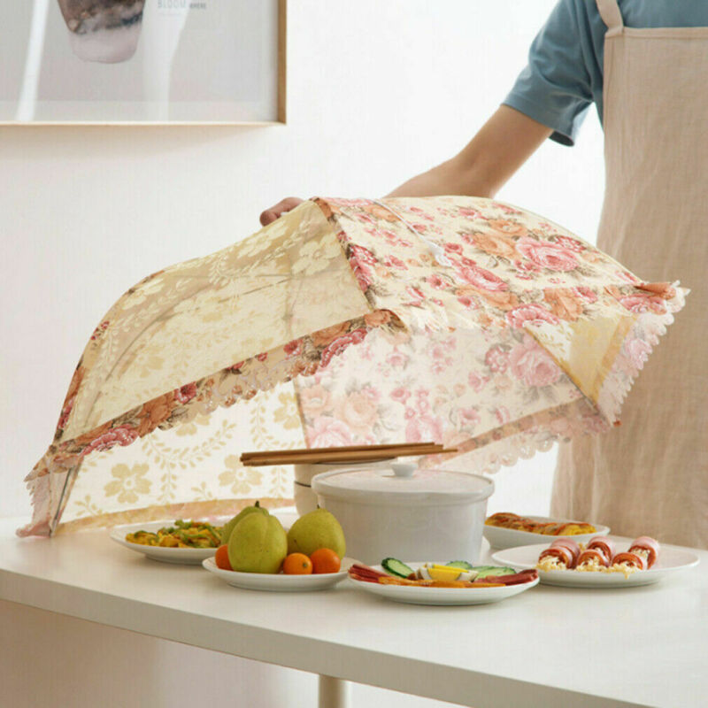 Foldbart køkken maddækseltelt paraply udendørs lejr kagedæksel blonder mesh anti-fly myg hygiejne gitter mad fad dækning