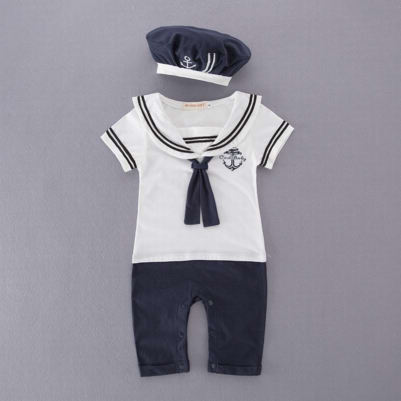 Baby Romper Preppy Style Navy White short Sleeve Baby Boys Girls Overalls Newborn Clothes 0-2Y E13208: White / 90cm(6-9Month)