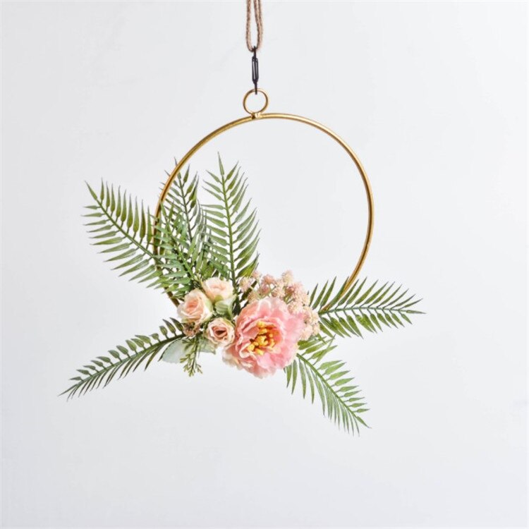Guld jern metal ring krans krans blomsterkrans bryllup dekoration brud blomster bøjle indretning bondehus dør vægdekoration: B17