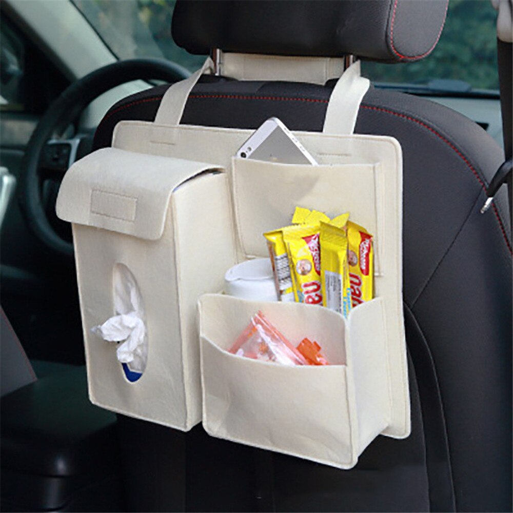 Organizador de asiento trasero de coche, bolsa de almacenamiento multifunción de bolsillo, soporte Universal, Protector de estilismo de coche, accesorios para Interior: Beige