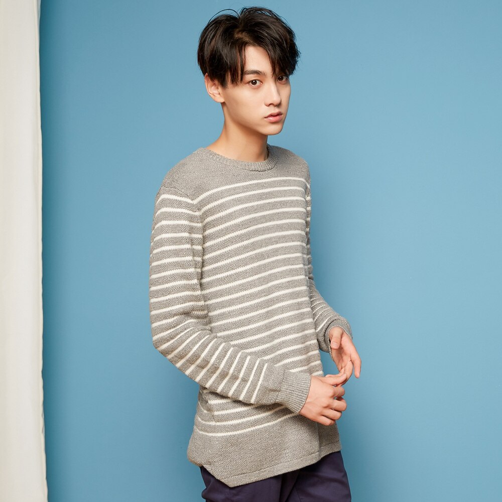 METERSBONWE Winter Men Sweaters Round Neck Striped Sweater