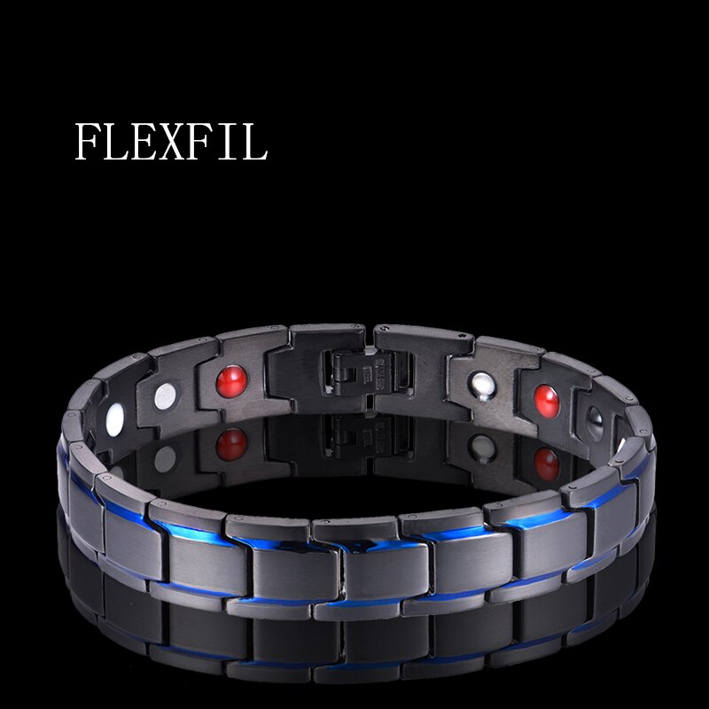 Flexfil titânio magnético pulseira de metal marca com gancho fivela fecho terapia pulseiras de cuidados de saúde jóias presentes ímã pulseira