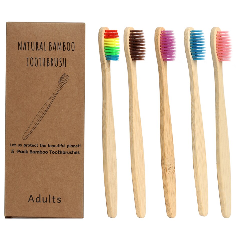 10 Pack Toothbrush Eco Friendly Bamboo Soft Fibre Toothbrush Teeth Brush Solid Bamboo Handle Biodegradable: Random color 5