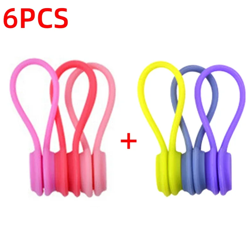 Bridas magnéticas para cables, organizador enrollador de cables de silicona, soporte de almacenamiento para auriculares, Clips para Cable de datos de auriculares, 3-12 Uds.: Plata