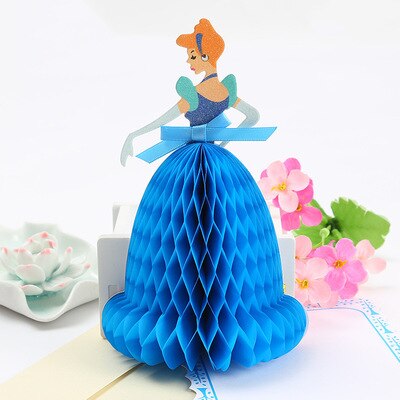 Tarjeta de invitación de princesa 3D, panal plegable, se puede poner sobre la mesa, suministros de cumpleaños y boda, tarjeta de agradecimiento para invitados, 1 ud.: blue