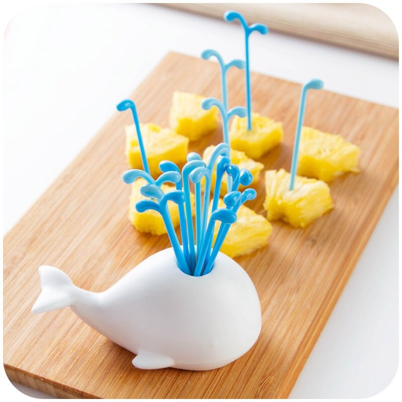 Conjunto de 1 Juego de ballena blanca Beluga, accesorios de cocina, herramientas de dispositivos de cocina de frutas para verdura, decoración para el hogar, para fiestas, salas de estar, juego de tenedor de fruta