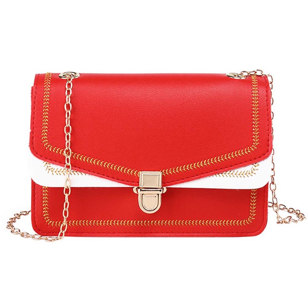 Vrouwen PU Lederen Schoudertas Borduurwerk Hasp Gesp Keten Crossbody Tassen Vrouwen Messenger Bags Bolsa Feminina: Rood