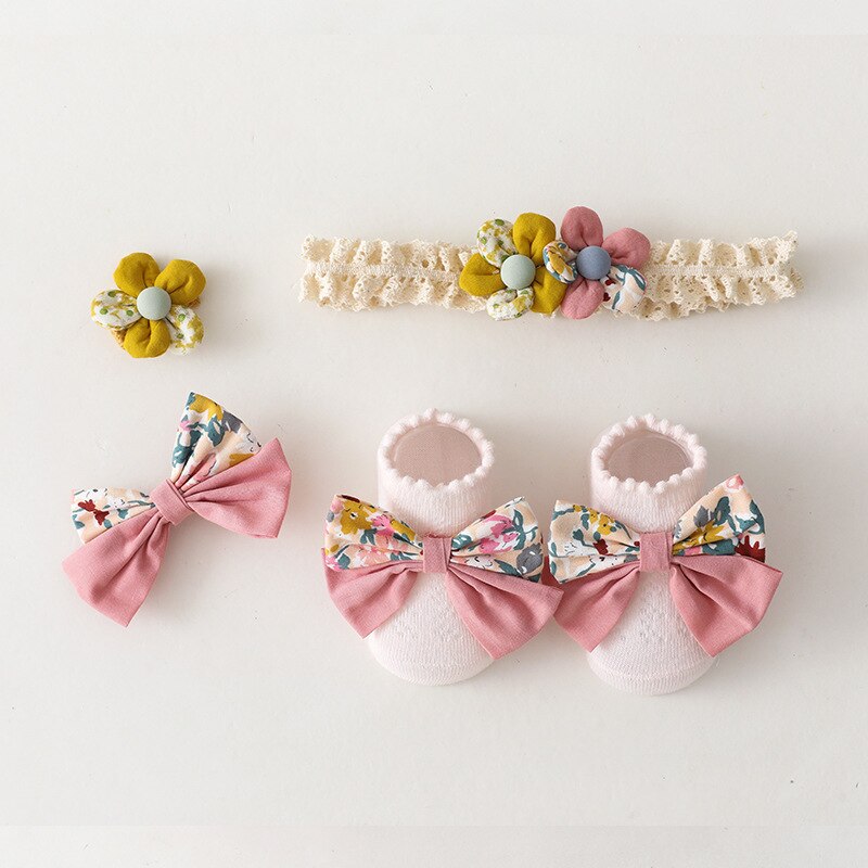 4 Stuks Baby Haarband Haarspeld Sokken Bloemen Wilde Boog Baby Baby Haar Accessoires Pasgeboren Schieten Props Baby Meisje sokken