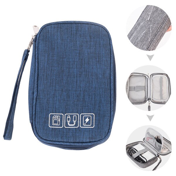 Men Portable Travel Accessory Cable Bag Multi-function Data Cable Charger Storage Bags Digital USB Electronic Gadget Organizer: Deep Blue