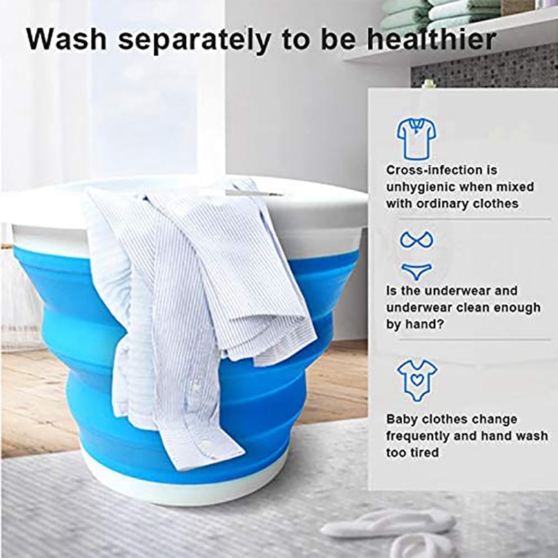 Portable Mini Tub Washing Machine,Foldable Personal Compact Ultrasonic Turbines Rotating Washer USB Powered for Travel