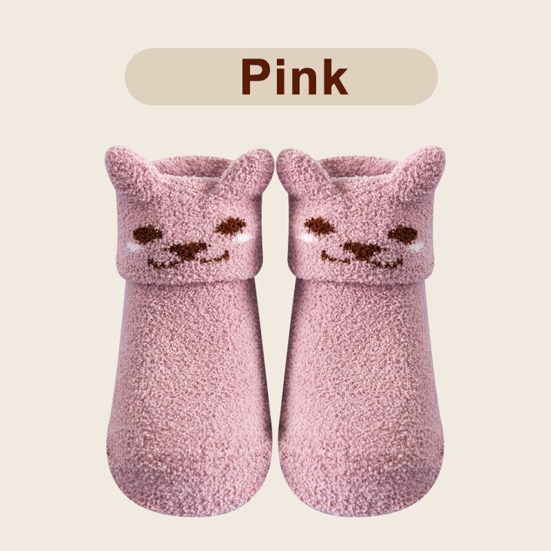 Corail polaire bébé anti-dérapant chaussettes de sol automne hiver -né et épais chaussette -né bébé fille garçon infantile chaussettes d'intérieur: Pink / XS 0-12 months