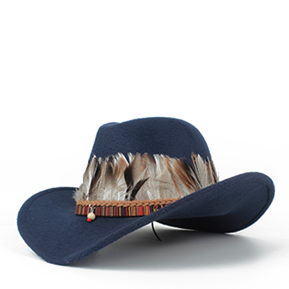 Sombrero de vaquero occidental de lana para niño y niña, Sombrero de cuero con agujeros, Outblack, Sombrero de Jazz para Hombre: Dark Blue