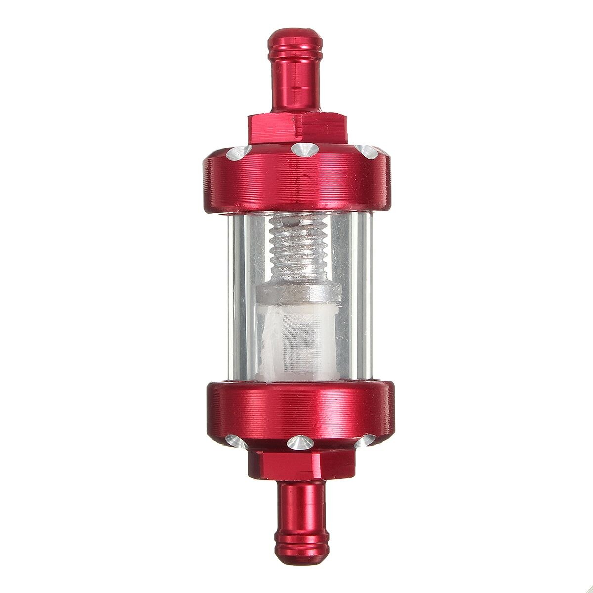 Filtro de combustible para motocicleta 1/4 ''6mm filtro de combustible transparente en línea corto filtro de combustible aleación de aluminio filtros de Auto 69mm de largo: Rojo