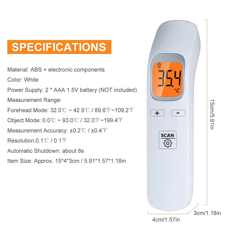 Non contact Infrared Thermometer Digital Forehead Ear Thermometer Body Temperature gun with Fever Alarm and Memory Function