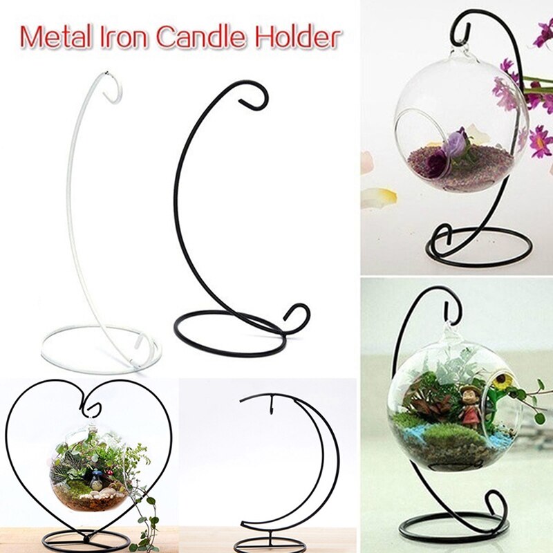 Heart/Moon Shaped Iron Hanging Holder Plant Glass Vase Stand Micro Landscape Decoration Bottle Holder