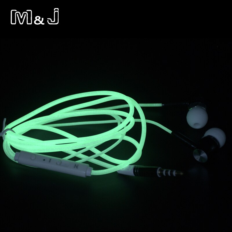 M &amp; J Metalen Glow In The Dark Oortelefoon Lichtgevende Hoofdtelefoon Nachtlampje Gloeiende Headset Stereo Sport Hoofdtelefoon met Mic