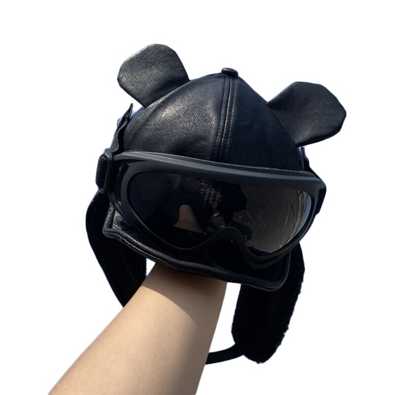 Sombrero y gafas de Trapper Vintage para hombre y mujer, accesorios de disfraz, con orejeras de piel, gorro de Trapper Flyer, recuerdo de de cumpleaños: Black